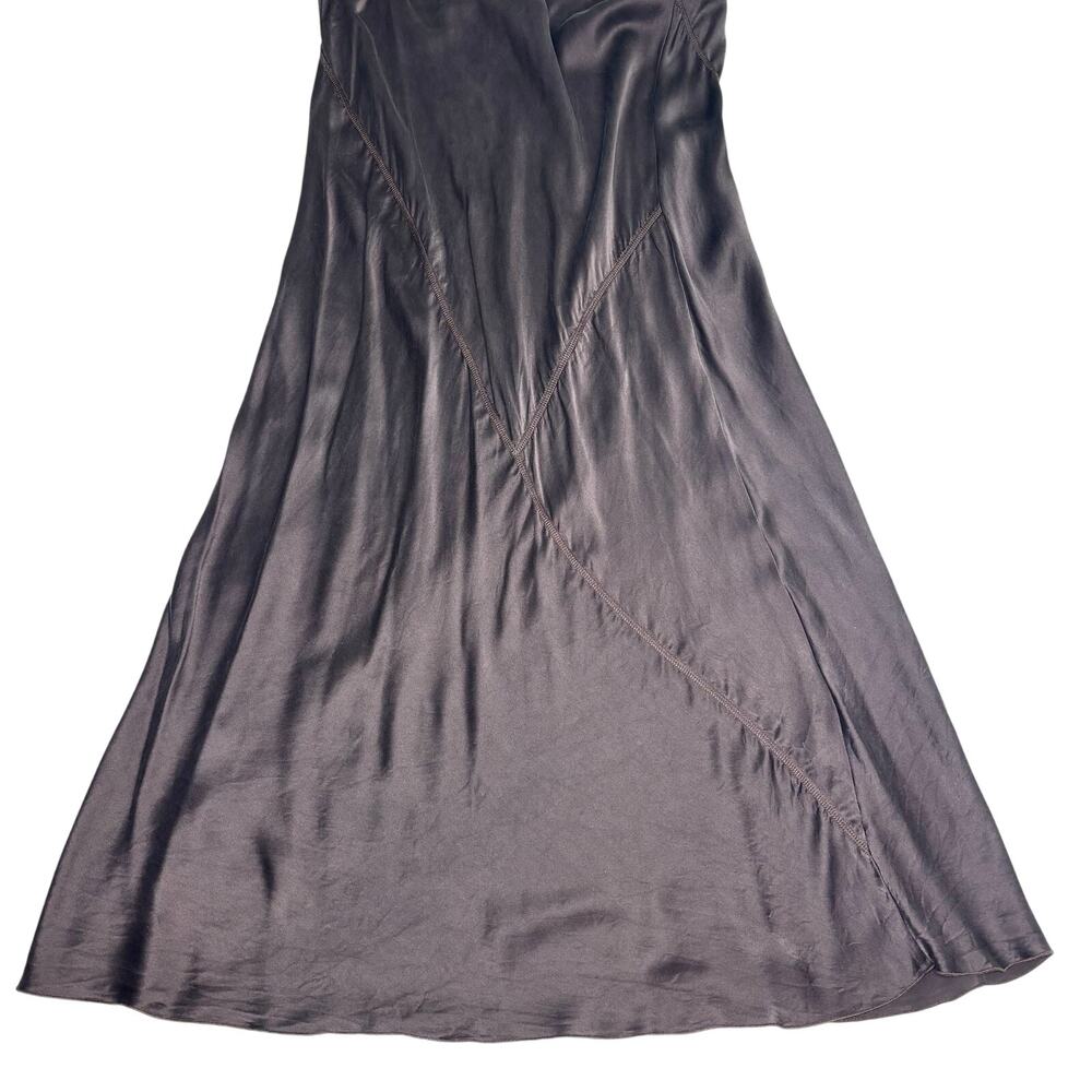 ATM Melillo Brown Satin Silk Bias Cut Midi Skirt M - Picture 8 of 12